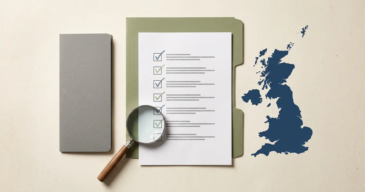 Public illustration of a licensing checklist beside a map of the United Kingdom