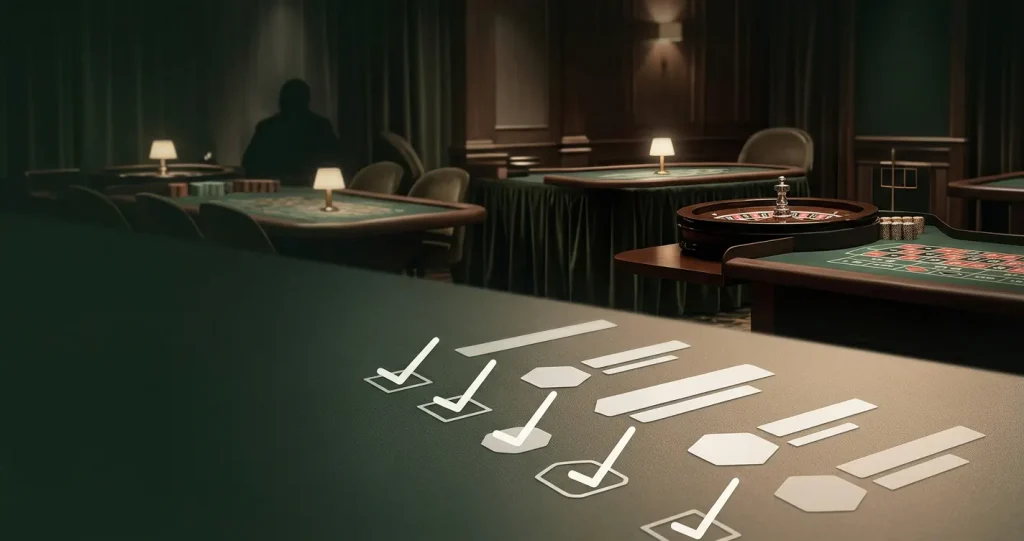 Conceptual live dealer casino table with a practical verification checklist