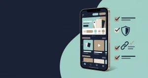 Illustration of a smartphone casino mobile browser beside an app information safety checklist