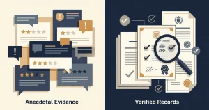 Public illustration comparing confirmed information with anecdotal review signals